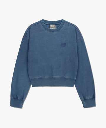 Marithé François Girbaud W Classic Logo Garment Dyed Crop Sweatshirt Blue