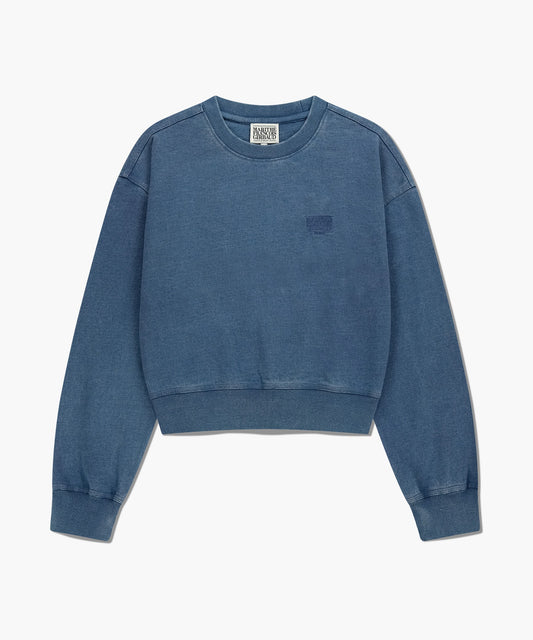 Marithé François Girbaud W Classic Logo Garment Dyed Crop Sweatshirt Blue