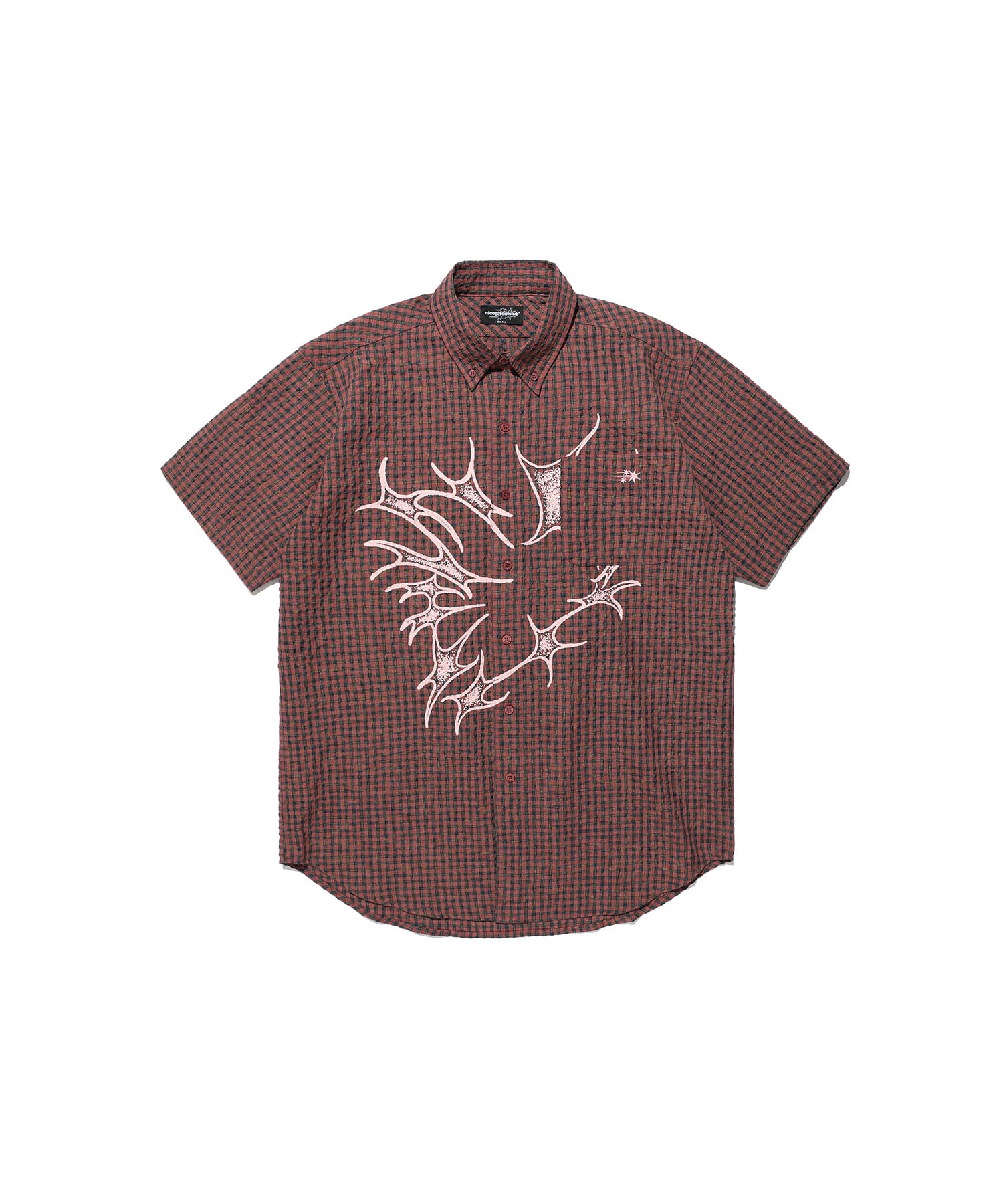 Nice Ghost Club Tornado Star Check Big Half Shirt [Pink]