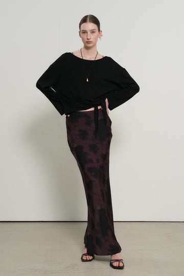 General Idea WOMAN Tie-Up Relaxed Fit Boat Neck T-Shirt [BLACK]