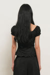 General Idea WOMAN Cap Sleeve Heart Neck Shirring Blouse