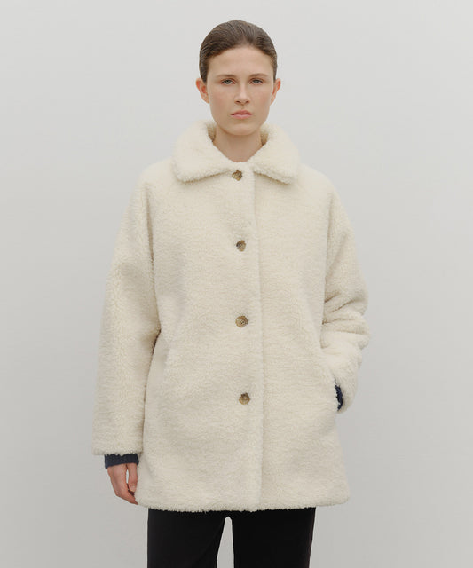 Marithé François Girbaud Women's Mid-Length Shearling Fur Coat in Ivory