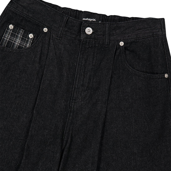 Mahagrid Bermuda Check Pocket Denim Shorts [Black]