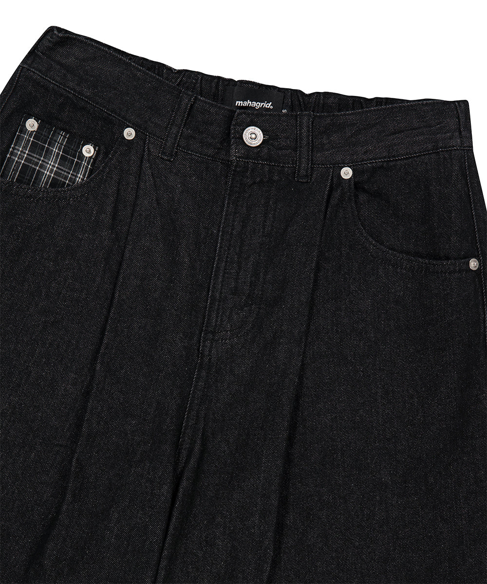 Mahagrid Bermuda Check Pocket Denim Shorts [Black]