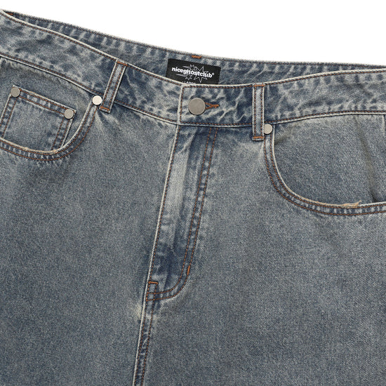 Nice Ghost Club Layered Mesh Denim Shorts