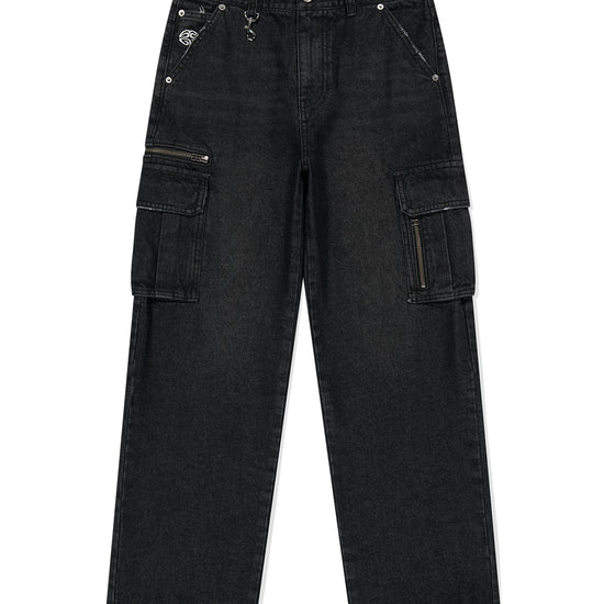 Mahagrid Washed Zip Cargo Denim Pant [Black]