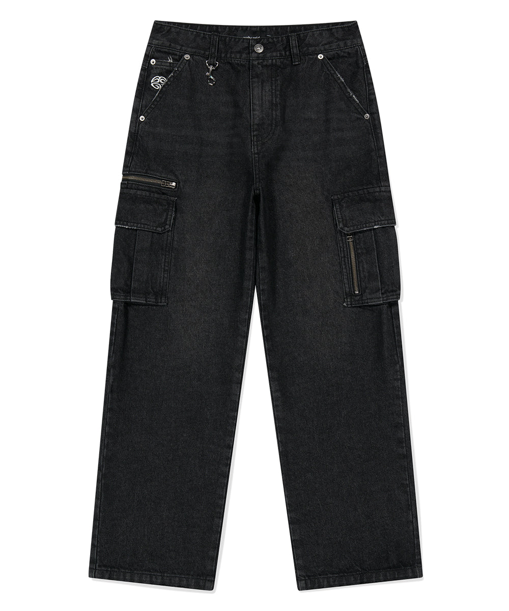 Mahagrid Washed Zip Cargo Denim Pant [Black]