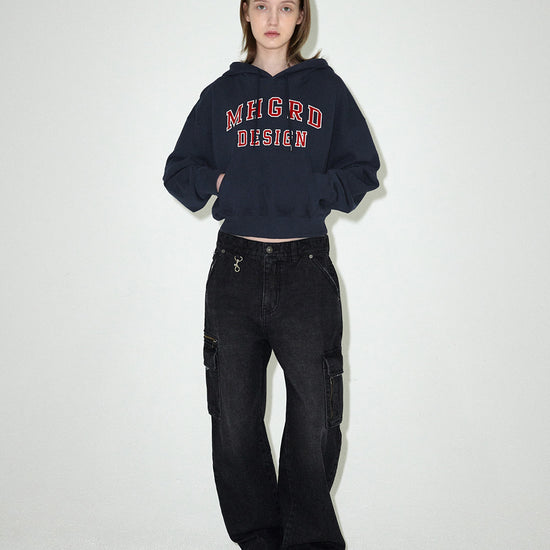 Mahagrid Mahagrid Appliqué Crop Hoodie Navy