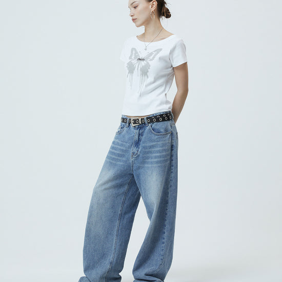 Mahagrid Butterfly Goth Wide Neck Crop Tee
