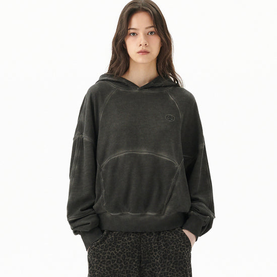 Mahagrid Dyed Curved Seam Crop Hoodie