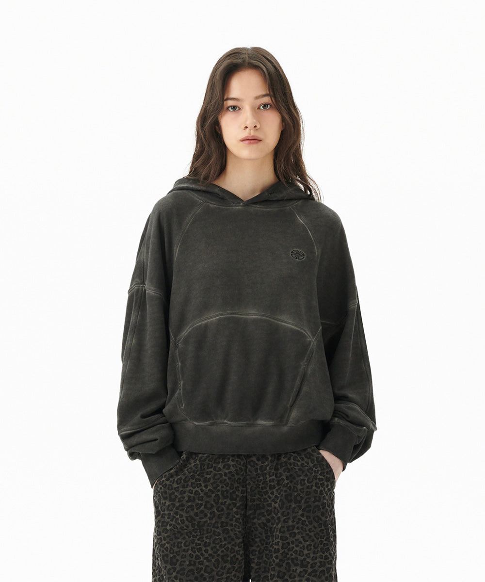 Mahagrid Dyed Curved Seam Crop Hoodie