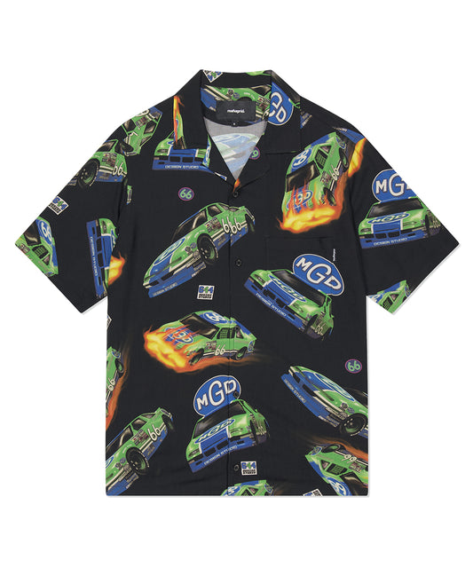 Mahagrid Racing Car Open Collar Half Sleeve Shirt