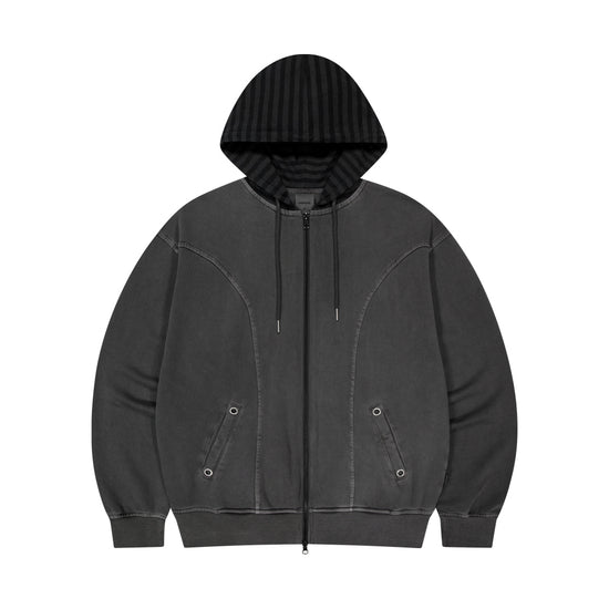 Mahagrid Pigment Stripe Mixed Zip Up Hoodie