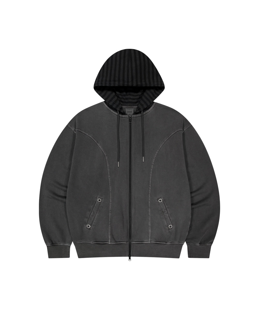 Mahagrid Pigment Stripe Mixed Zip Up Hoodie