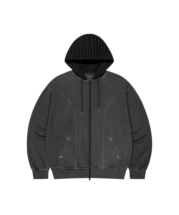 Mahagrid Pigment Stripe Mixed Zip Up Hoodie