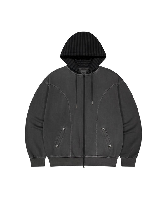 Mahagrid Pigment Stripe Mixed Zip Up Hoodie