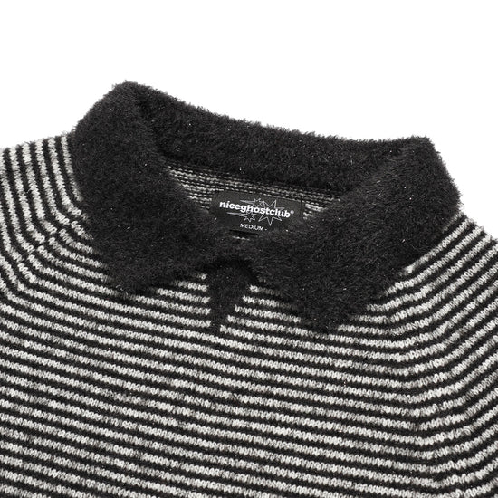Nice Ghost Club Stripe Collar Long Sleeve Knit Tee