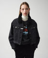 Marithé François Girbaud Women's Crop Shearling Denim Jacket in Ecru