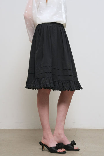 General Idea Woman Lace Flare Midi Skirt [BLACK]