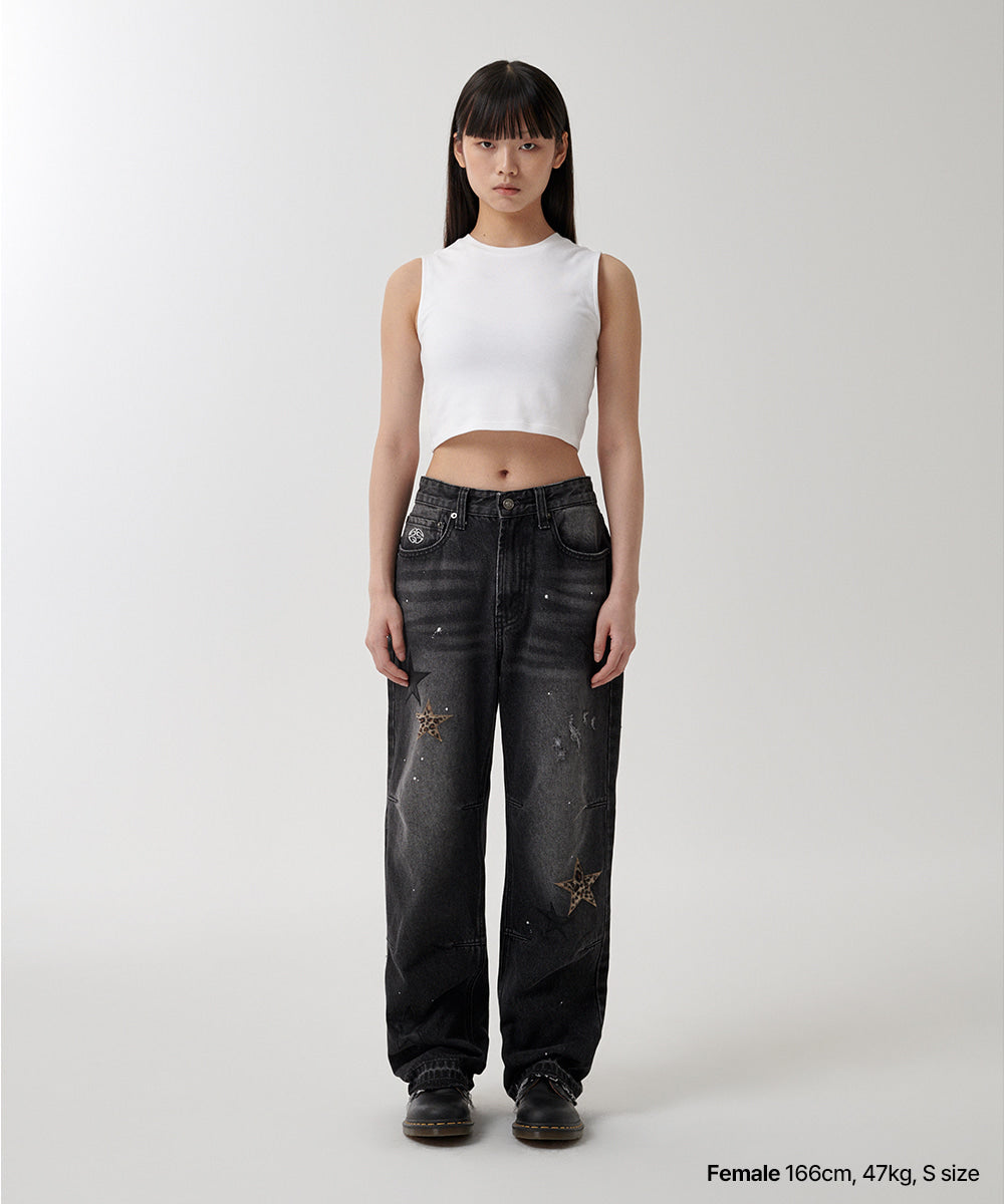 Mahagrid Star Flared Denim Pants [Black]