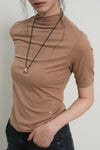 General Idea WOMAN Acetate Mock Neck Short Sleeve T-Shirt