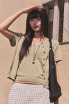 General Idea RUPITA PICK WOMAN Temperature-Cut Crew Neck Half Cardigan in Sage Mint