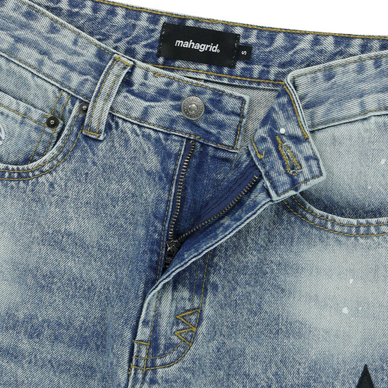 Mahagrid Star Flared Denim Pant Light Blue