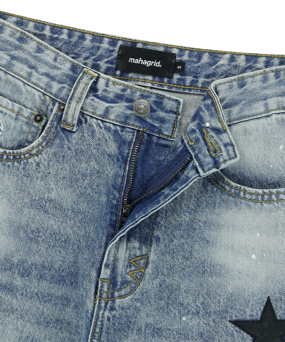 Mahagrid Star Flared Denim Pant Light Blue