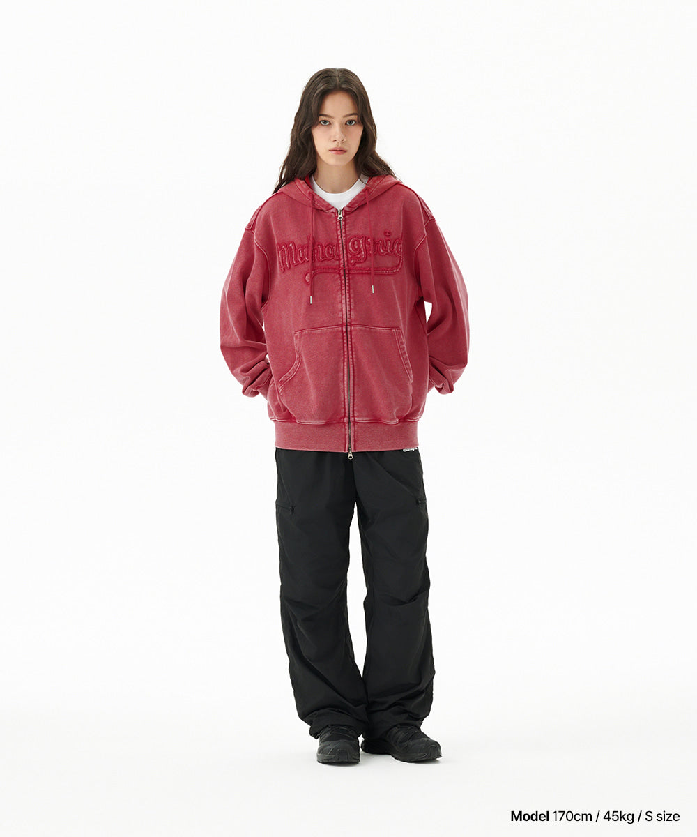 Mahagrid Washed Cut Off Applique Hood Zip Up