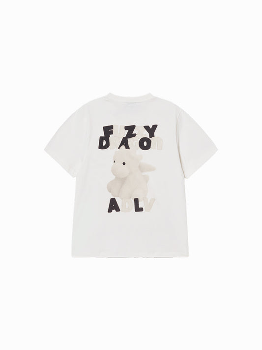 ADLV Woman Fuzzy Font Dragon Short Sleeve T-Shirt