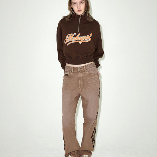 Mahagrid Script Logo Crop Half Zip Up [Brown]