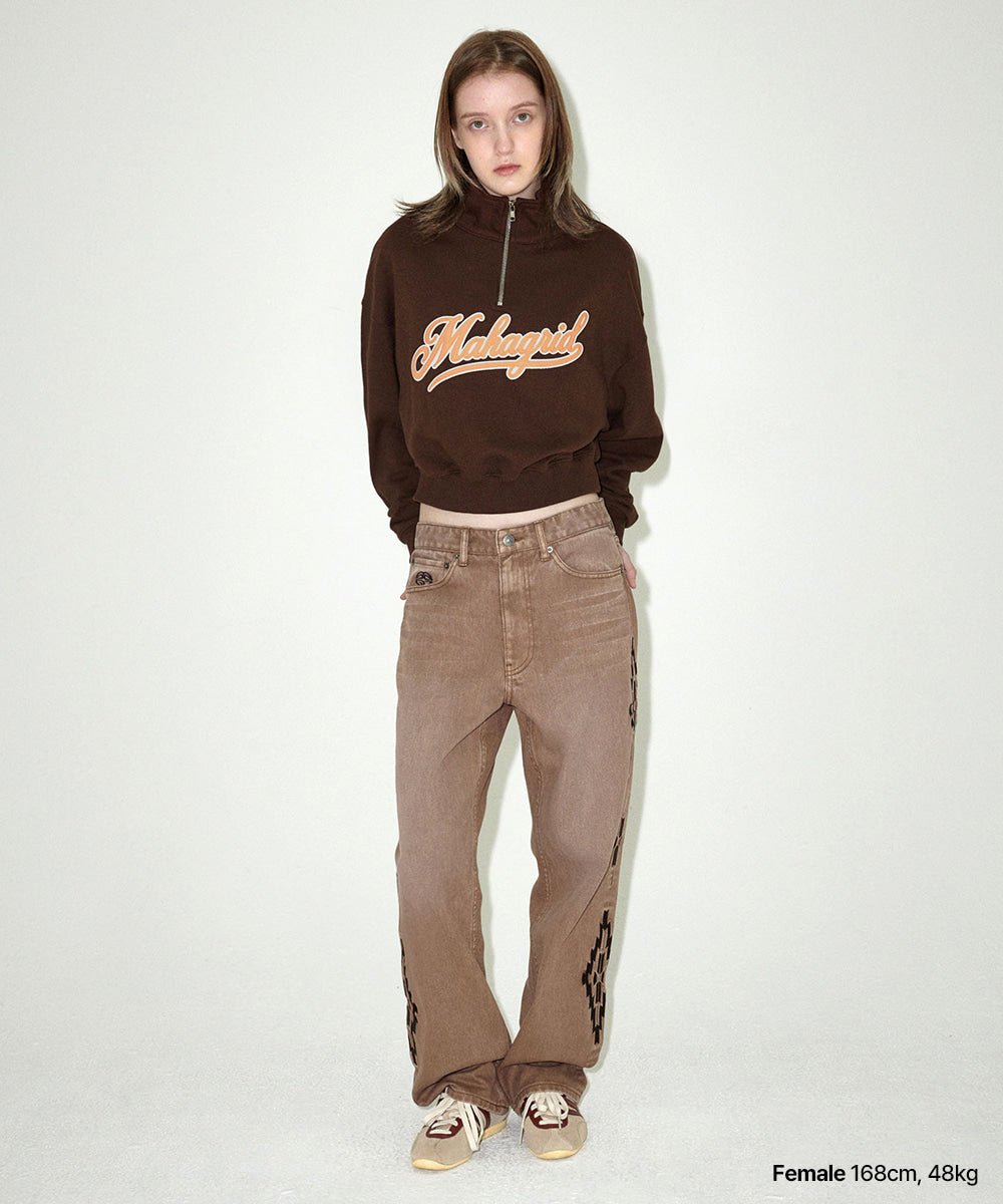 Mahagrid Script Logo Crop Half Zip Up [Brown]