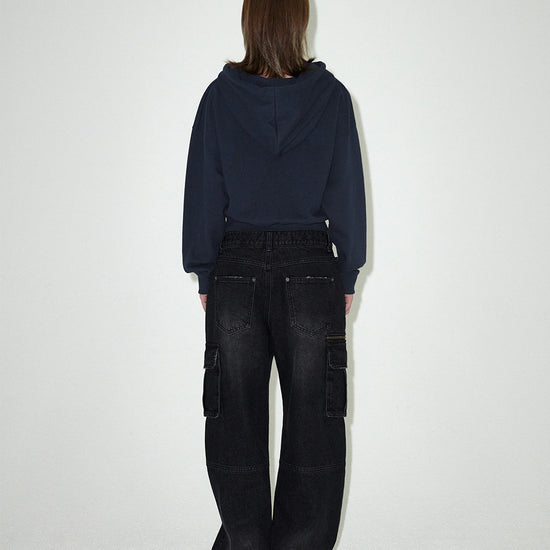Mahagrid Mahagrid Appliqué Crop Hoodie Navy