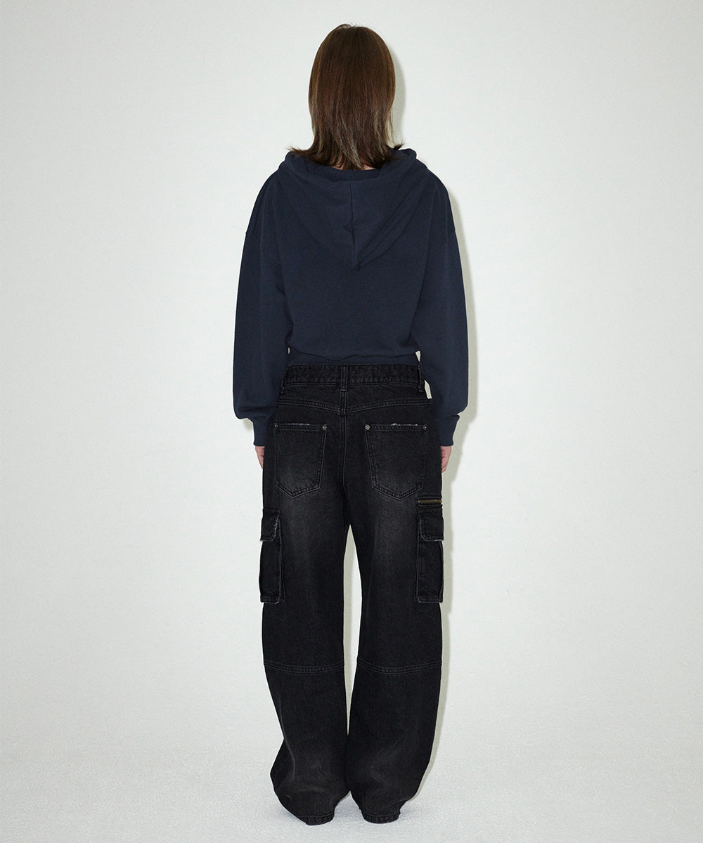 Mahagrid Mahagrid Appliqué Crop Hoodie Navy