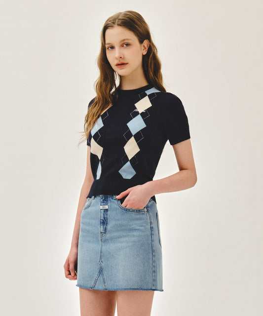 Marithé François Girbaud W ARGYLE CABLE HALF KNIT PULLOVER