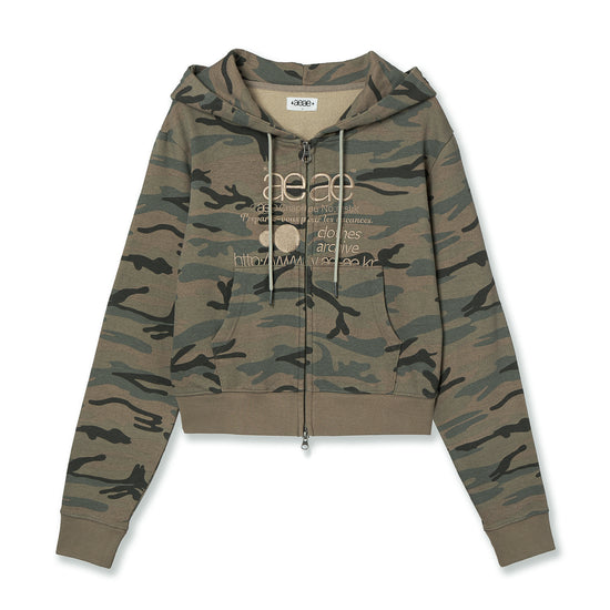 AEAE Web Logo Crop Hood Zip Up [Camo Beige]