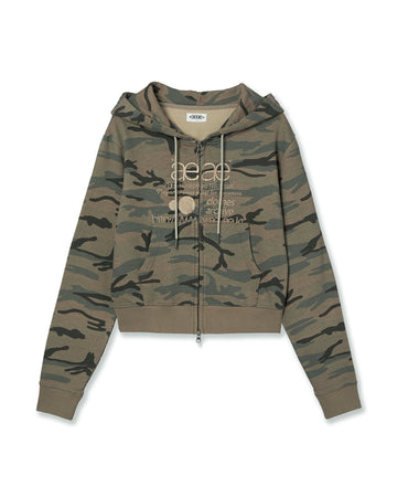 AEAE Web Logo Crop Hood Zip Up [Camo Beige]
