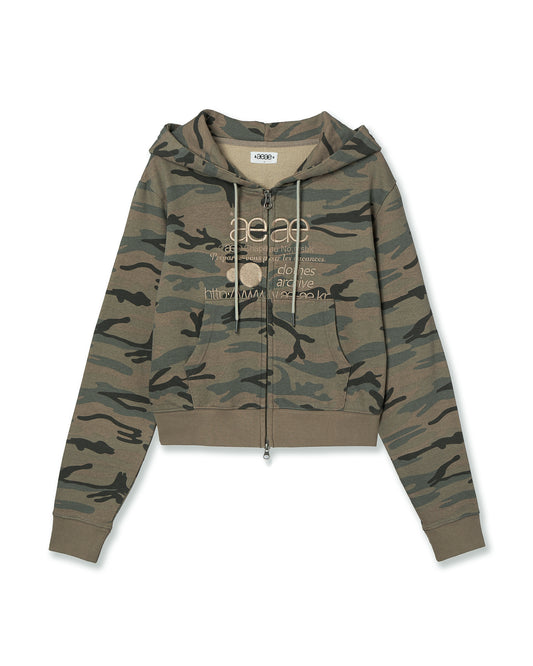 AEAE Web Logo Crop Hood Zip Up [Camo Beige]