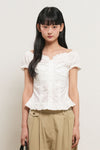 General Idea WOMAN Cap Sleeve Heart Neck Shirring Blouse