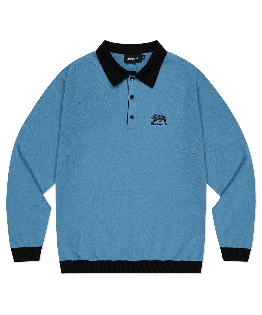 Mahagrid LION LS KNIT POLO [BLUE]