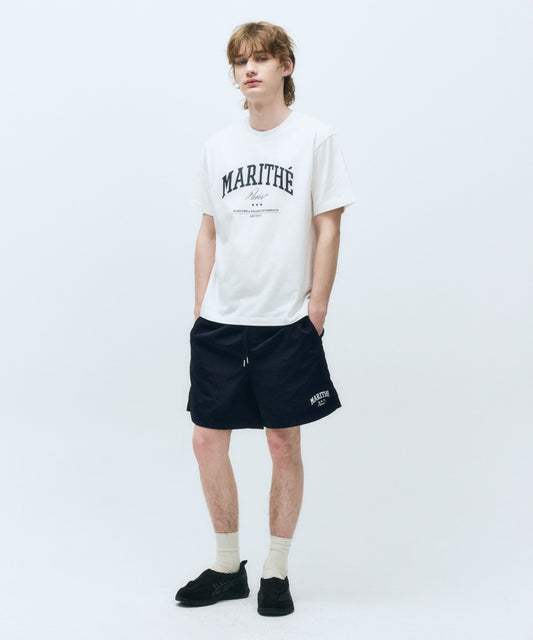 Marithé François Girbaud Varsity Graphic Tee + Nylon Shorts Set-Up Black