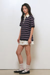 General Idea WOMAN Stripe Loose Collar Half Knit