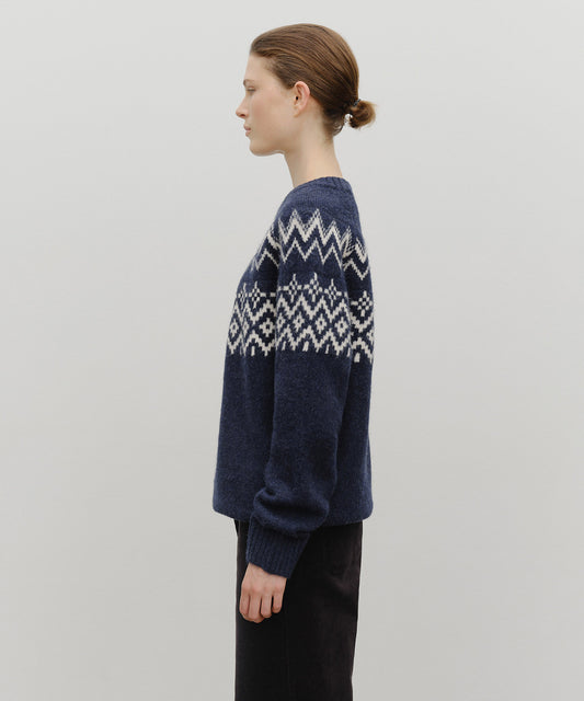 Marithé François Girbaud Fair Isle Crew Neck Knit Pullover Navy
