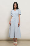 General Idea Woman Stripe V-Neck Puff Long Dress