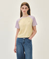 Marithé François Girbaud W SMALL REGULAR LOGO RAGLAN CROP TEE butter