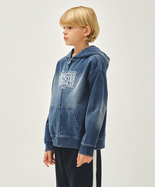 Marithé François Girbaud Kids Classic Logo Embroidery Hoodie Zip-Up Blue