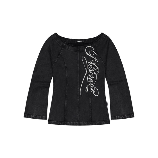 Mahagrid Washed Cut Out Present Off Shoulder Tee in Black