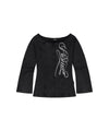 Mahagrid Washed Cut Out Present Off Shoulder Tee in Black