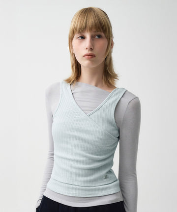 Marithé François Girbaud W Layered Simple Logo Pendant Sleeveless Blue