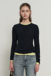 General Idea WOMAN Airy Round Neck Pin Tuck T-Shirt [NAVY]